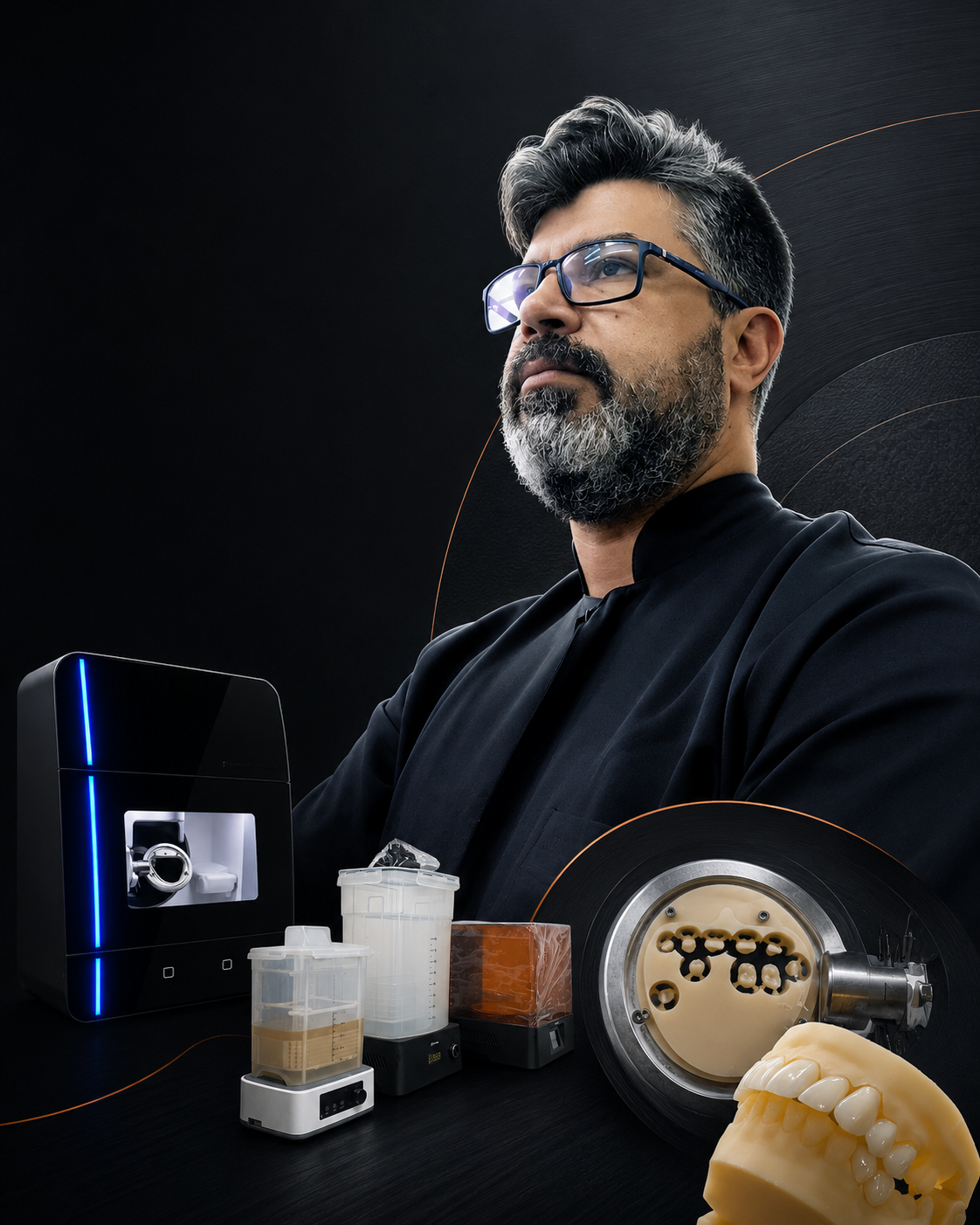 Luiz Marcelo com equipamentos e trabalhos do CEP Digital